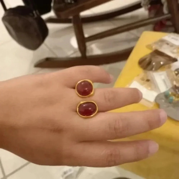 Amalfi Red Agate 18K Gold Stainless Steel Waterproof Gold Natural Stone 7 Ring - Picture 5 of 15